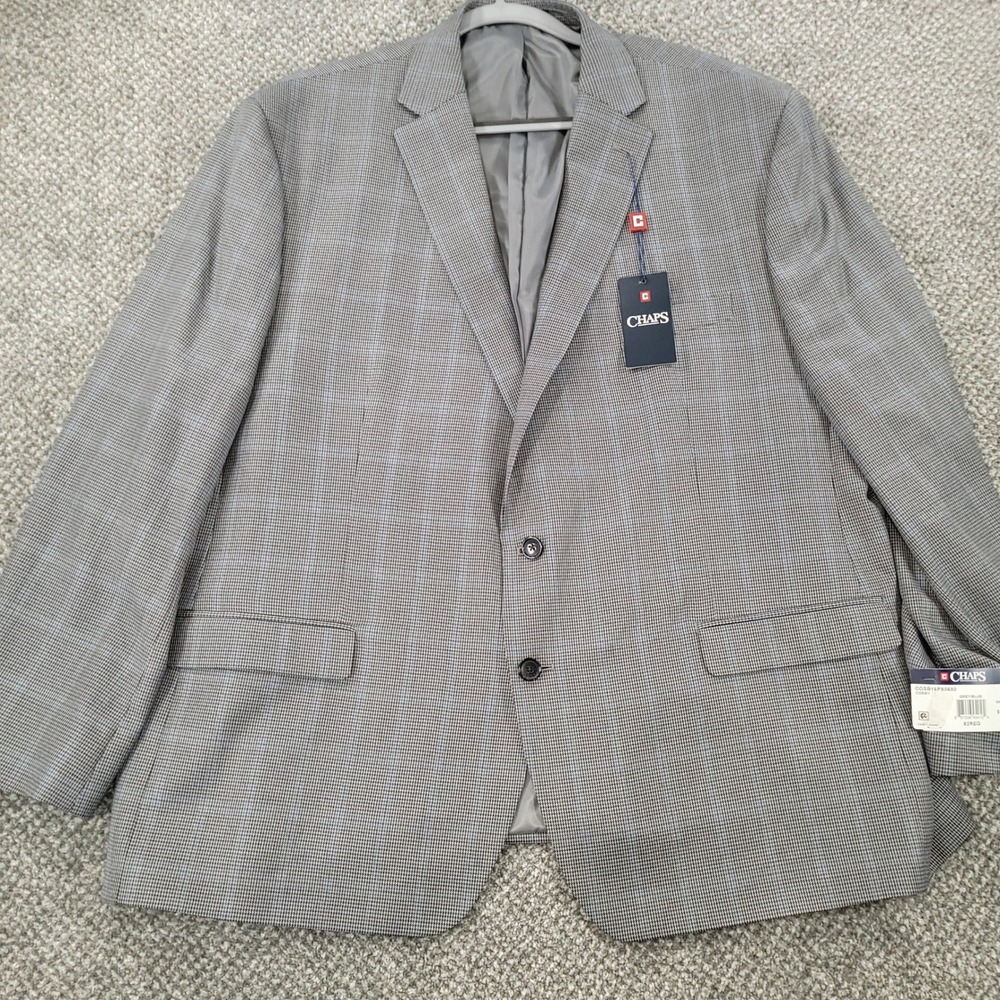 Chaps Mens 52R Grey Blue Houndstooth Blazer‎ Sport Coat Two Button Jacket NWT